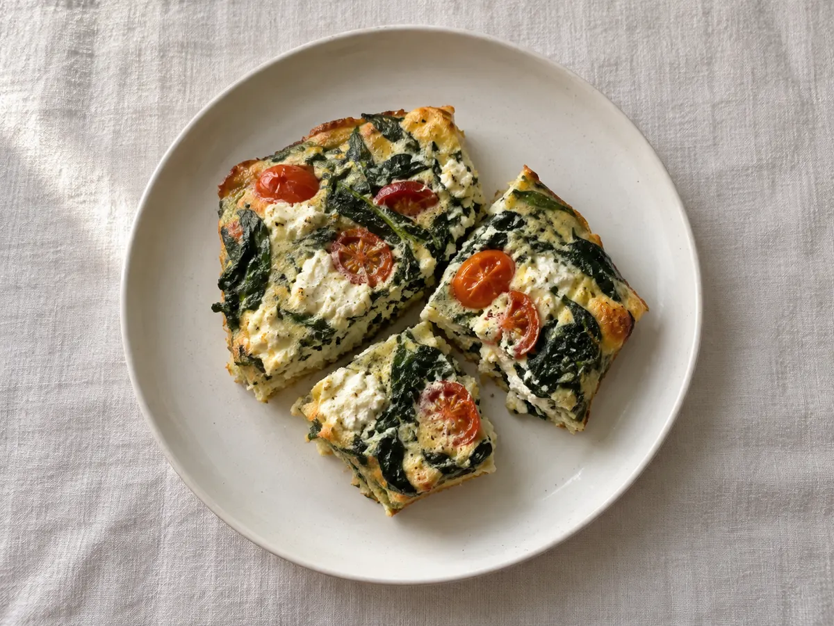 Baked egg whites with spinach and ricotta, seen from above