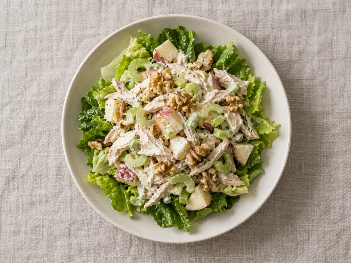 Chicken salad with apple, celery, and yogurt, seen from above