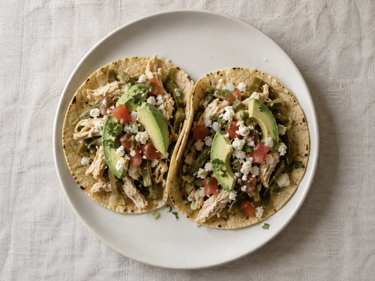Chicken and nopal tacos, seen from above