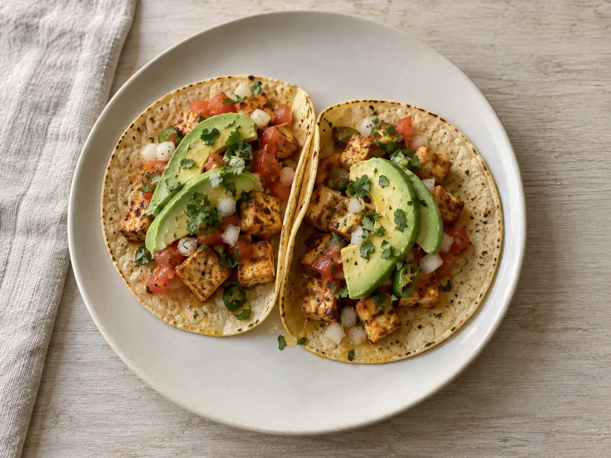 Mexican-style tofu tacos, seen from above