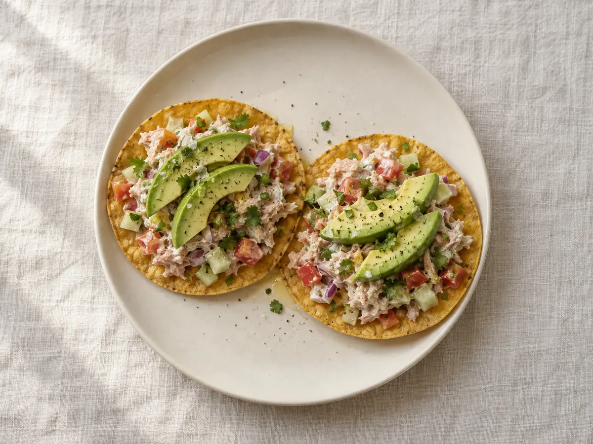 Mexican-style tuna tostadas, seen from above